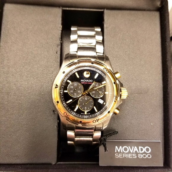Movado two-tone stainless steel men's watch 800 series Fresh Battery, Box - Picture 1 of 15